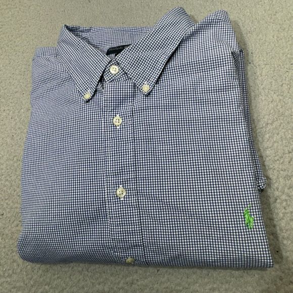 Polo Ralph Lauren Shirt Men 3XLT Tall Blue Pony Long Sleeve Check Button Casual - Picture 1 of 10